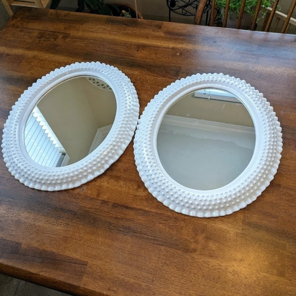 Vintage Oval Mirrors with Hobnail Faux Milk Glass by Burwood